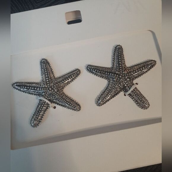 Nwt Zara Silvertone Statement Starfish Earrings - Picture 4 of 10